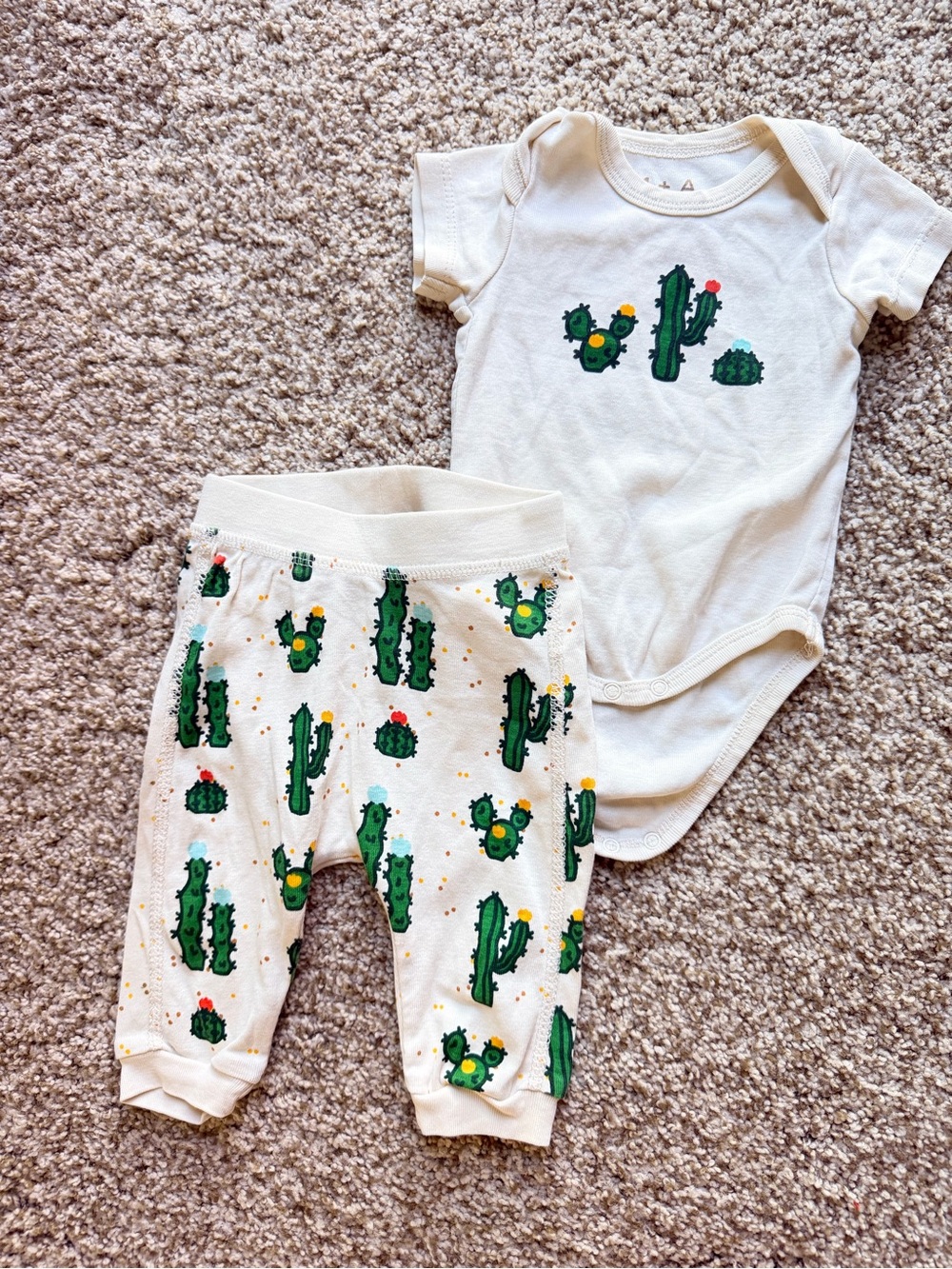 Cream Cactus Print Kids Matching Set - Bodysuit & Pants